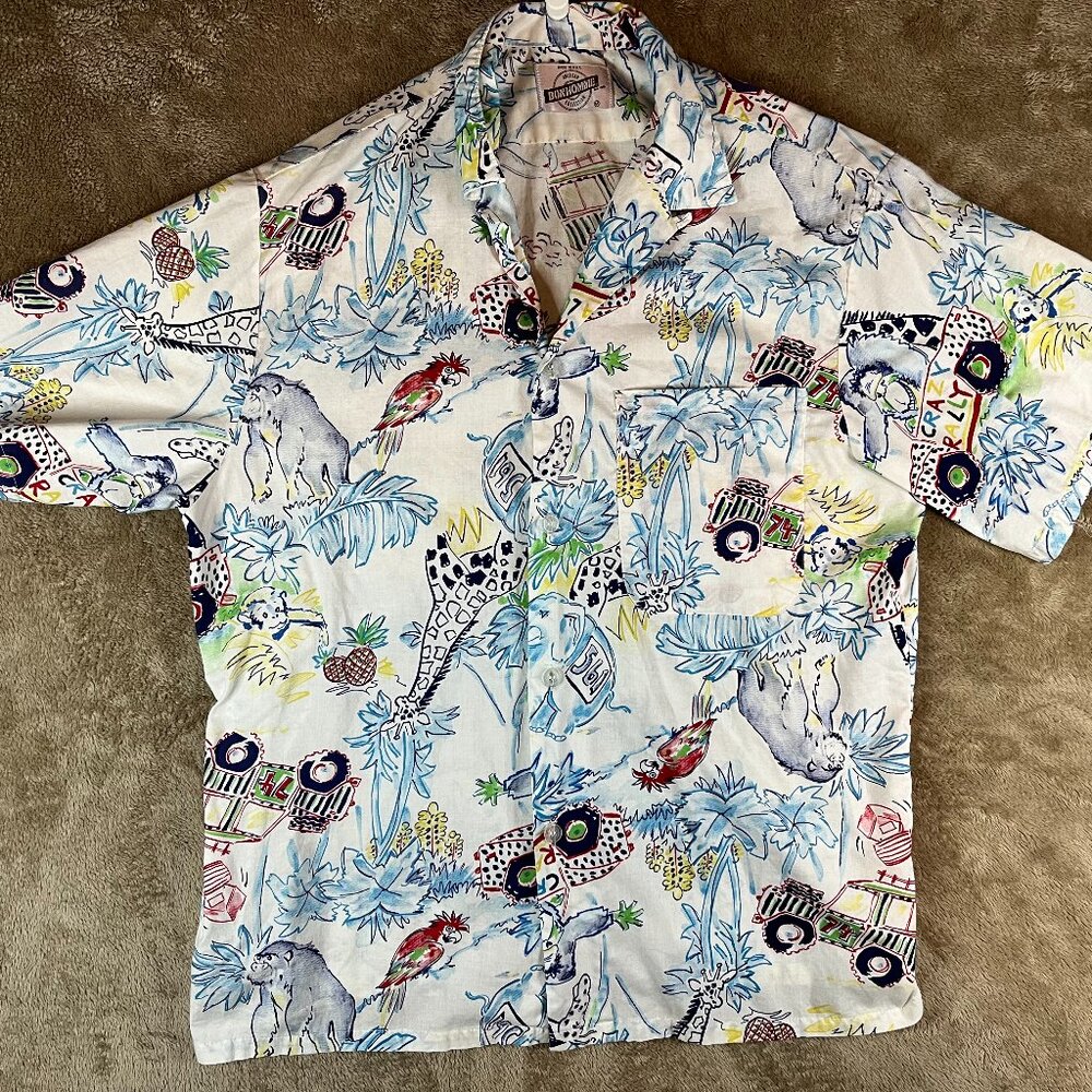 Bonhomme Mens Crazy Rally Shirt Button Up Short Sleeves All Over Print White M
